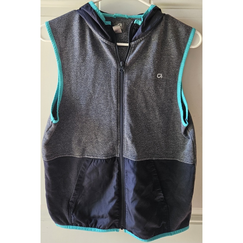 GapFit Kids XL Sleeveless Hoodie Vest Gray Blue Full Zip Hooded Athletic...